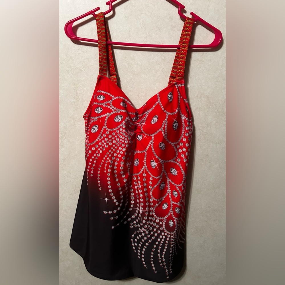 ✨Red and Black Women's Swim Top XL✨